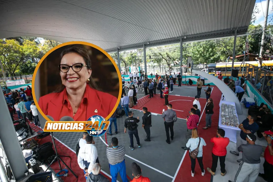 Presidenta inaugura canchas remodeladas de baloncesto en Comayagüela