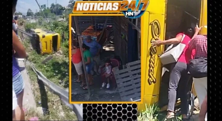 VIDEO: En Choloma bus cae en hondonada por pelear ruta y varias personas resultan heridas