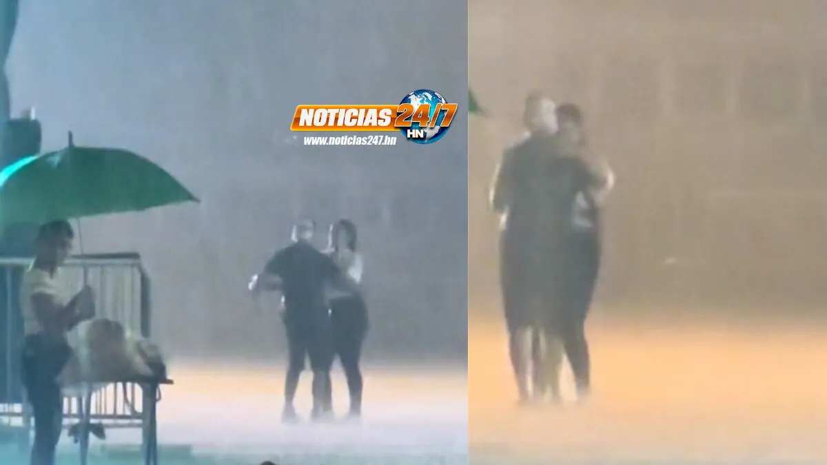 VIDEO ¡Pareja baila bajo la lluvia en Expocentro!