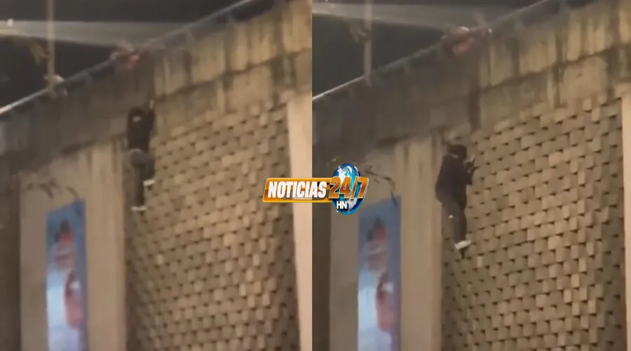 Videos: Hombre ebrio cae al intentar escalar puente durante Carnaval de Tegucigalpa