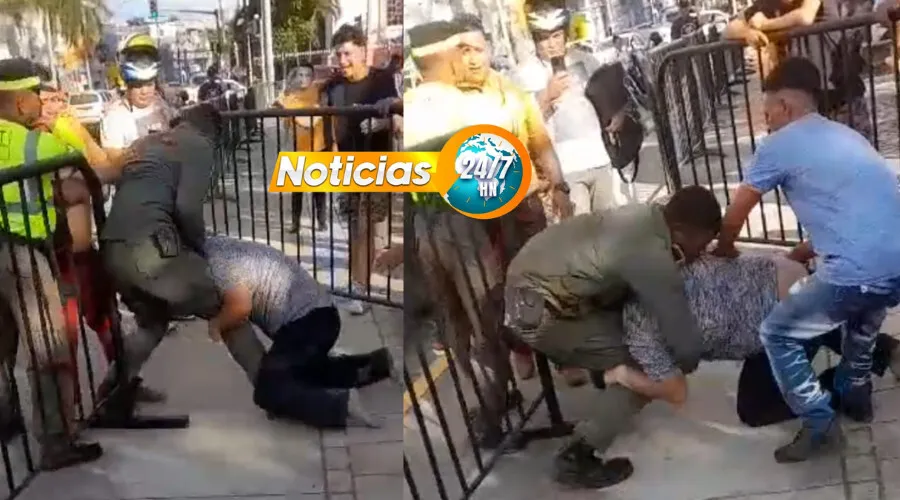 VIRAL: Captan violenta pelea entre policía municipal y ciudadano en SPS (VIDEO)