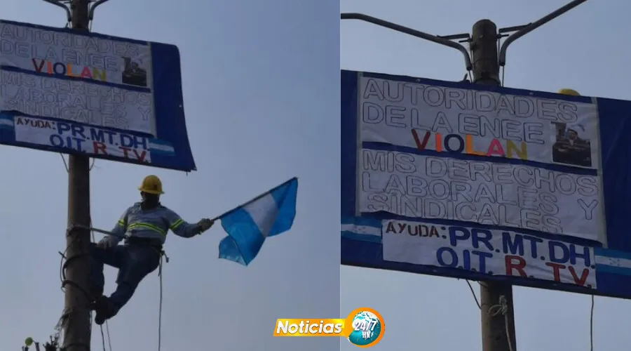 VIDEO: ¡Inusual protesta! Hondureño se sube a un poste eléctrico en defensa de sus derechos laborales