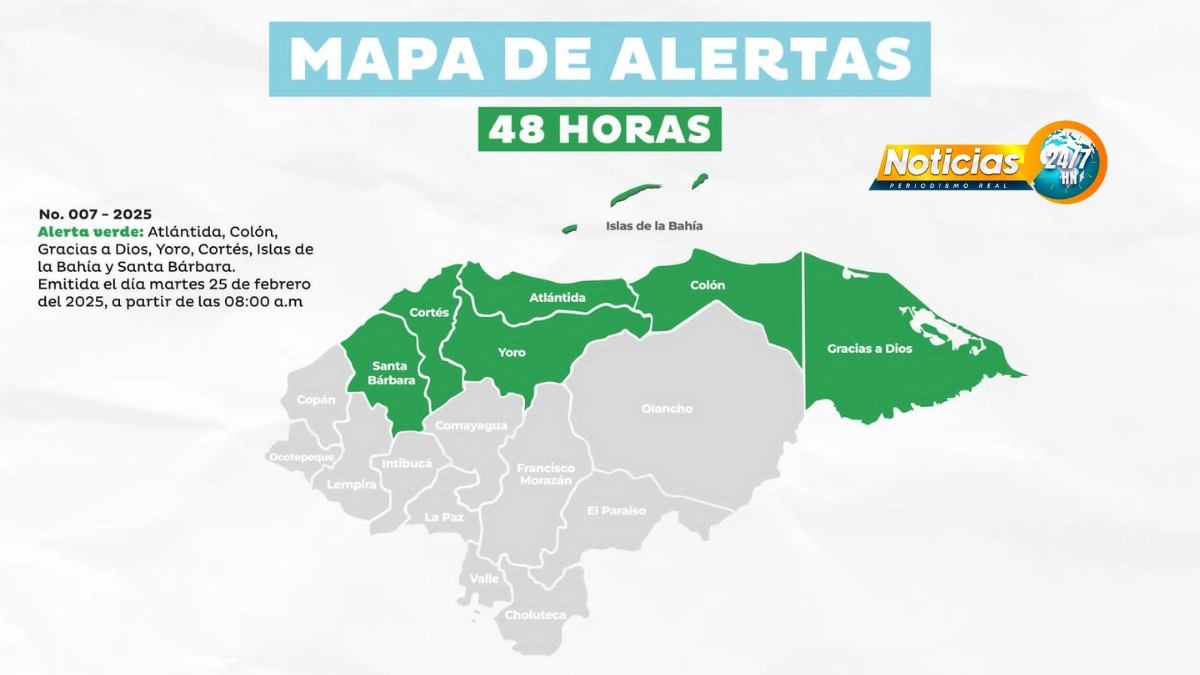 COPECO declara Alerta Verde en siete departamentos del país por lluvias de frente frío