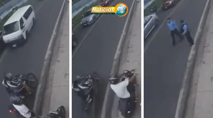 VIDEO: Una captura con 'bajo rendimiento': asaltantes roban moto y 'vuelan', mientras policías ni el humo les ven